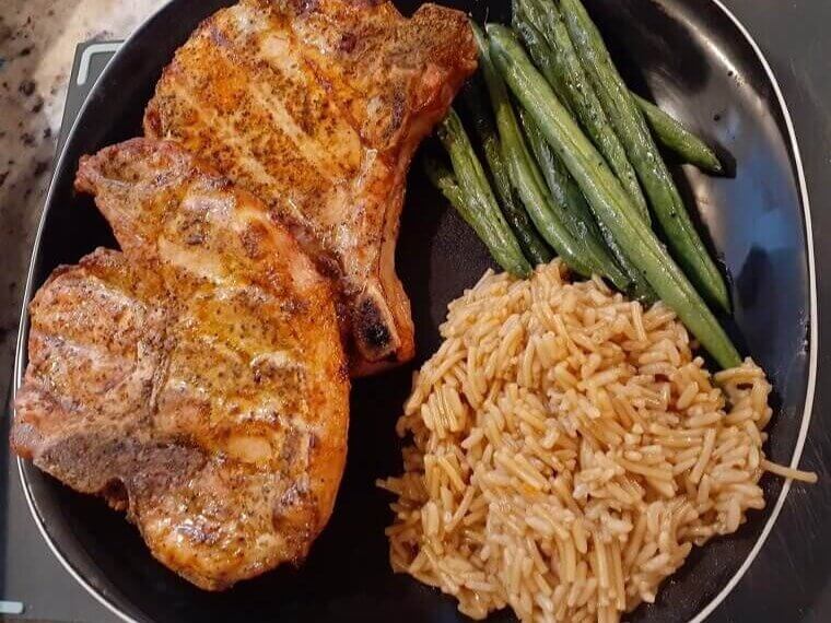 Pork Chops With Rice and Soup