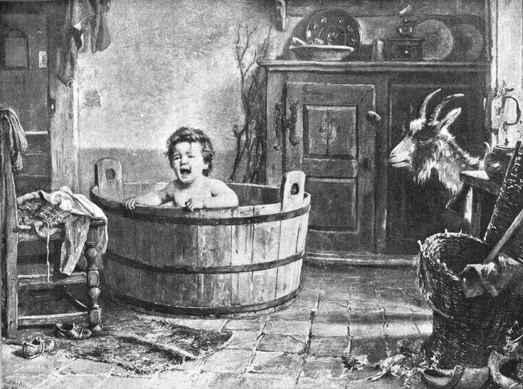 Os bebês eram banhados para "endurecê-los" para a vida colonial