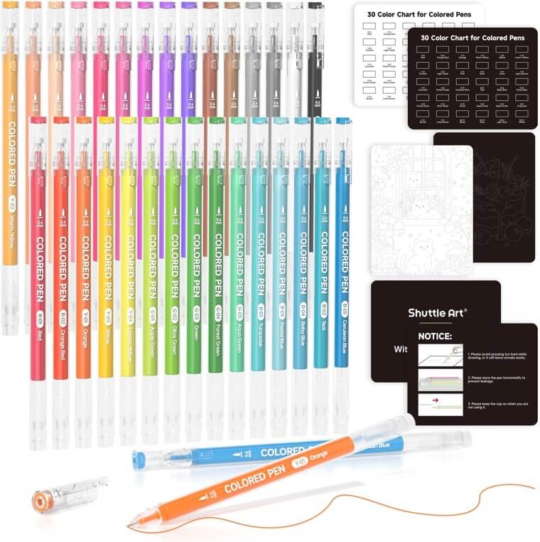 Shuttle Art Gel Pens - 30 Vibrant Colors for Creative Journaling 