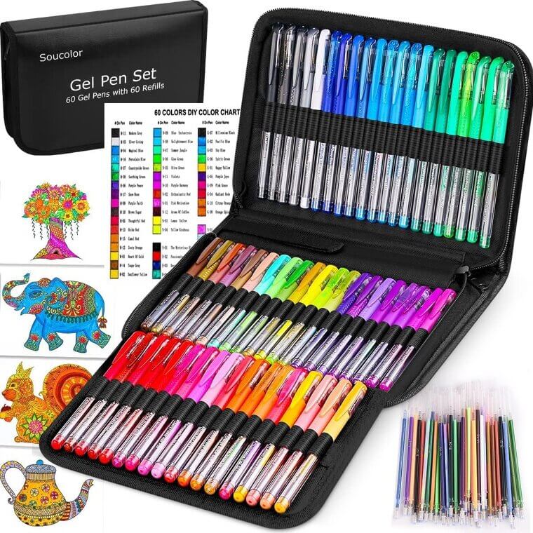 Soucolor Gel Pens - 120 Pack with Refills & Travel Case - Now 20% Off!