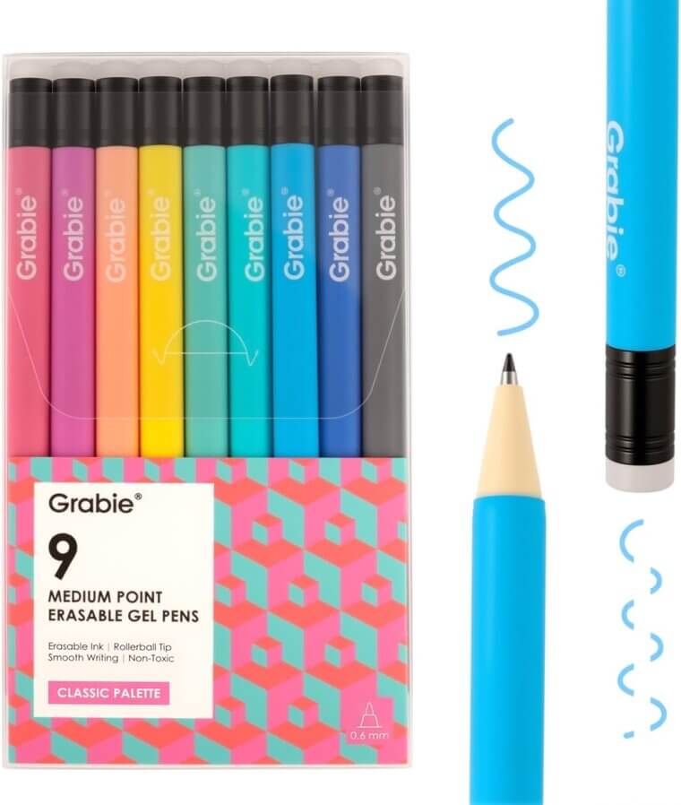 Grabie Erasable Gel Pens - Make Mistakes Disappear with 9 Colors! 
