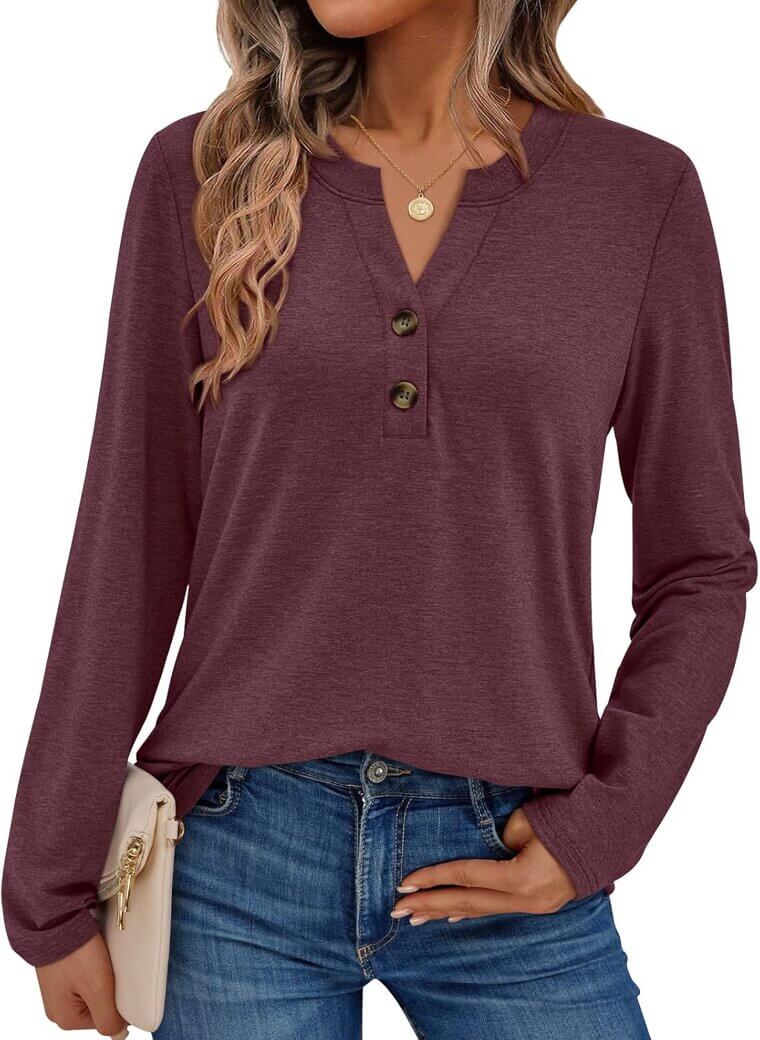 AUTOMET Women's Trendy Henley Blouses - Perfect Fall Fashion! - 44% Off!