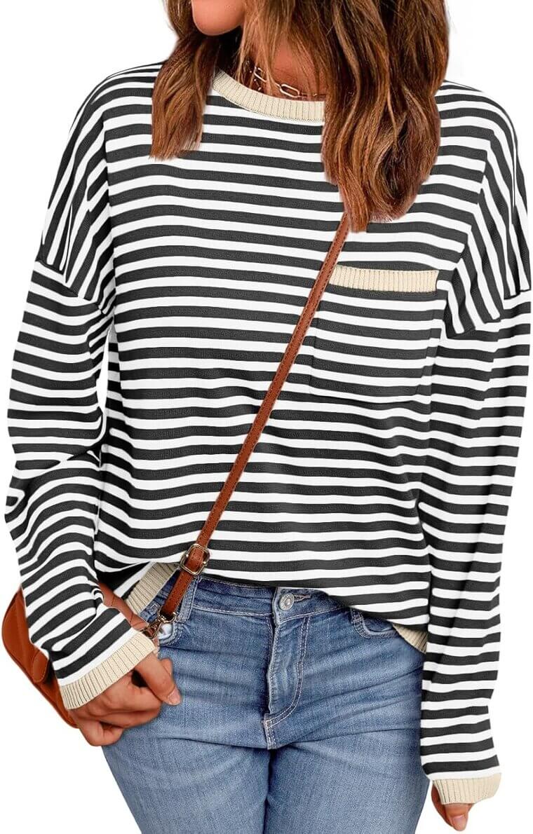 LILLUSORY Striped Knit Sweater - Stylish Comfort with Chest Pocket - 17% Off!