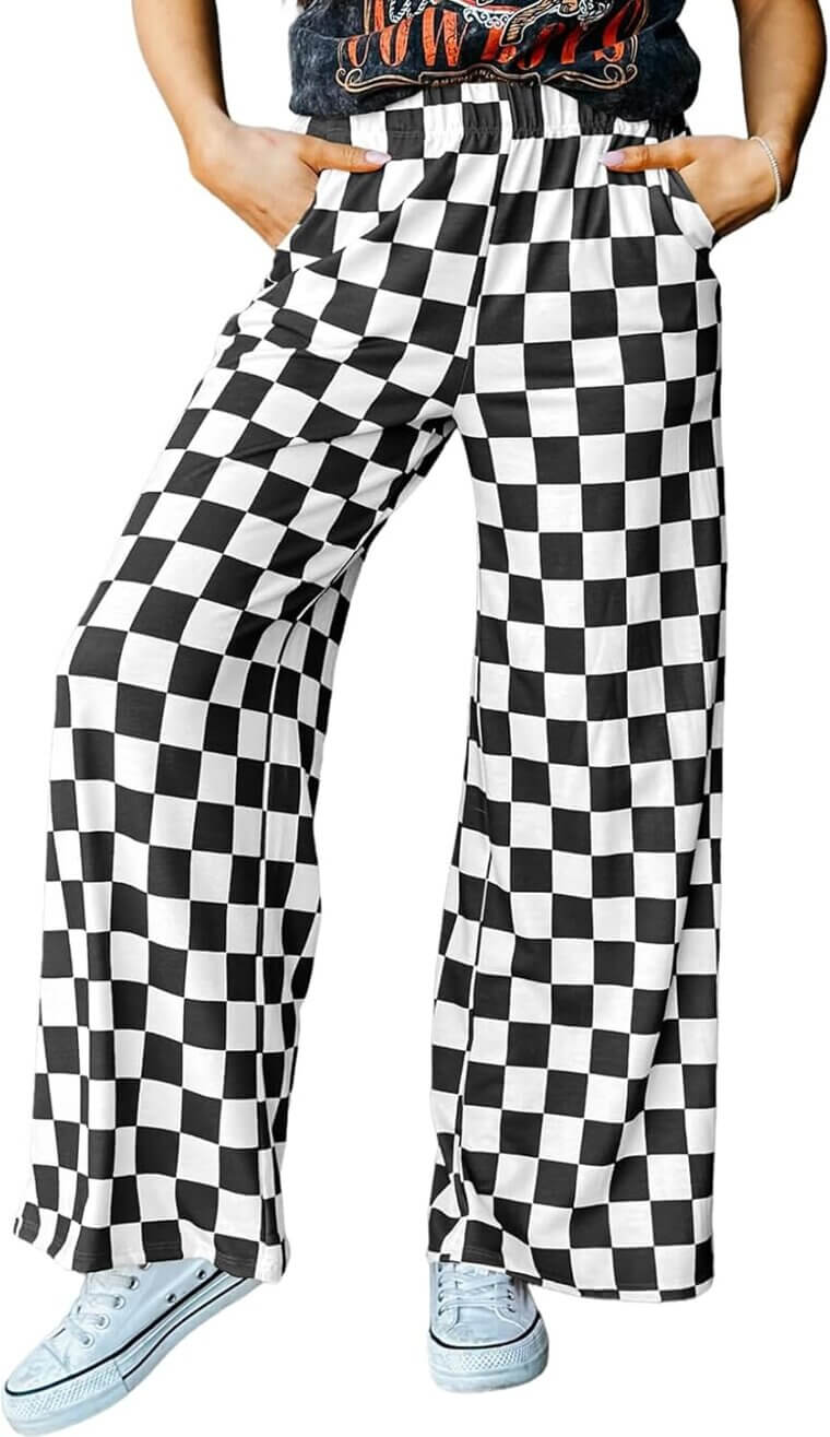 Gingham Wide Leg Pants - Trendy High Waist Style - Enjoy 8% Off!