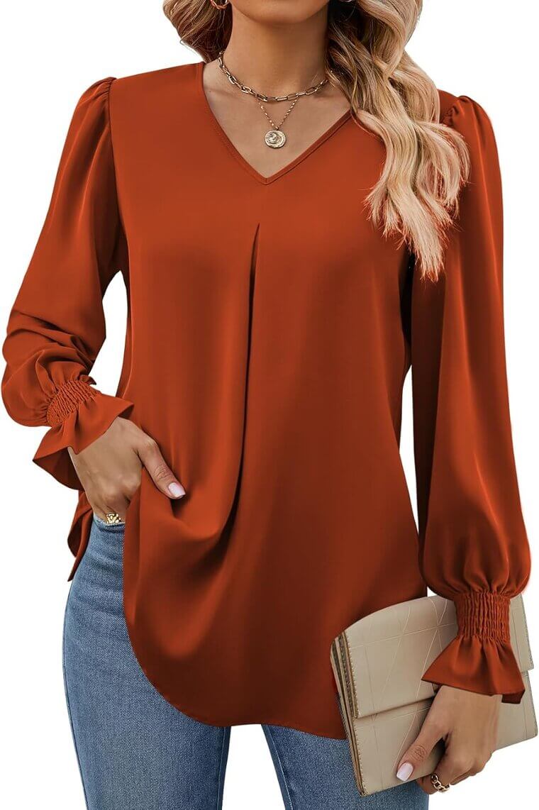 Funlingo Women's Tunic - Stylish V Neck Chiffon Blouse, Perfect for Work! - Now 17% Off!
