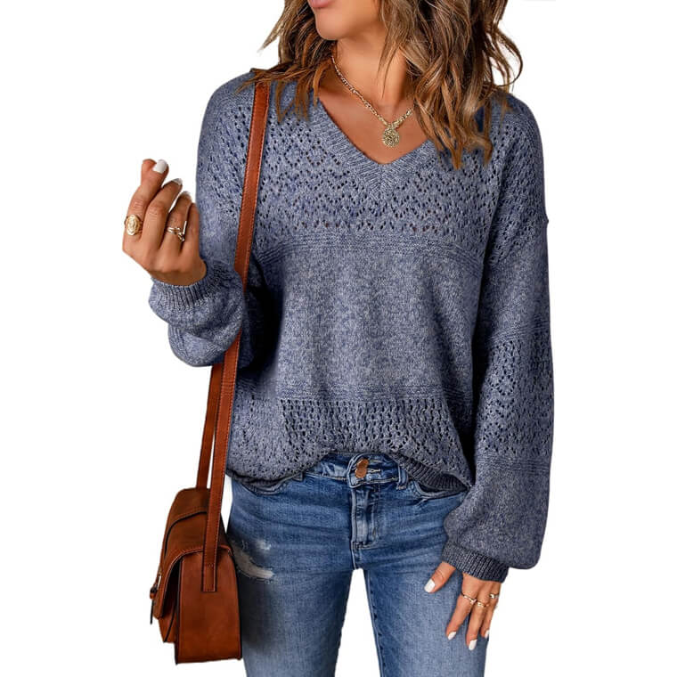 SHEWIN V-Neck Crochet Sweater - Stylish Comfort for Every Occasion - Don’t Miss the 22% Discount!