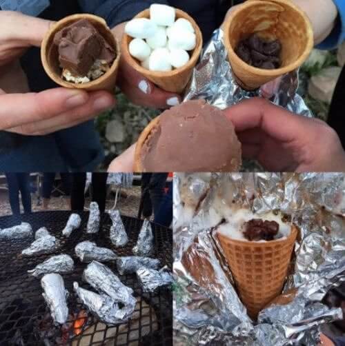 Lagerfeuer-S'mores In Einem Hörnchen