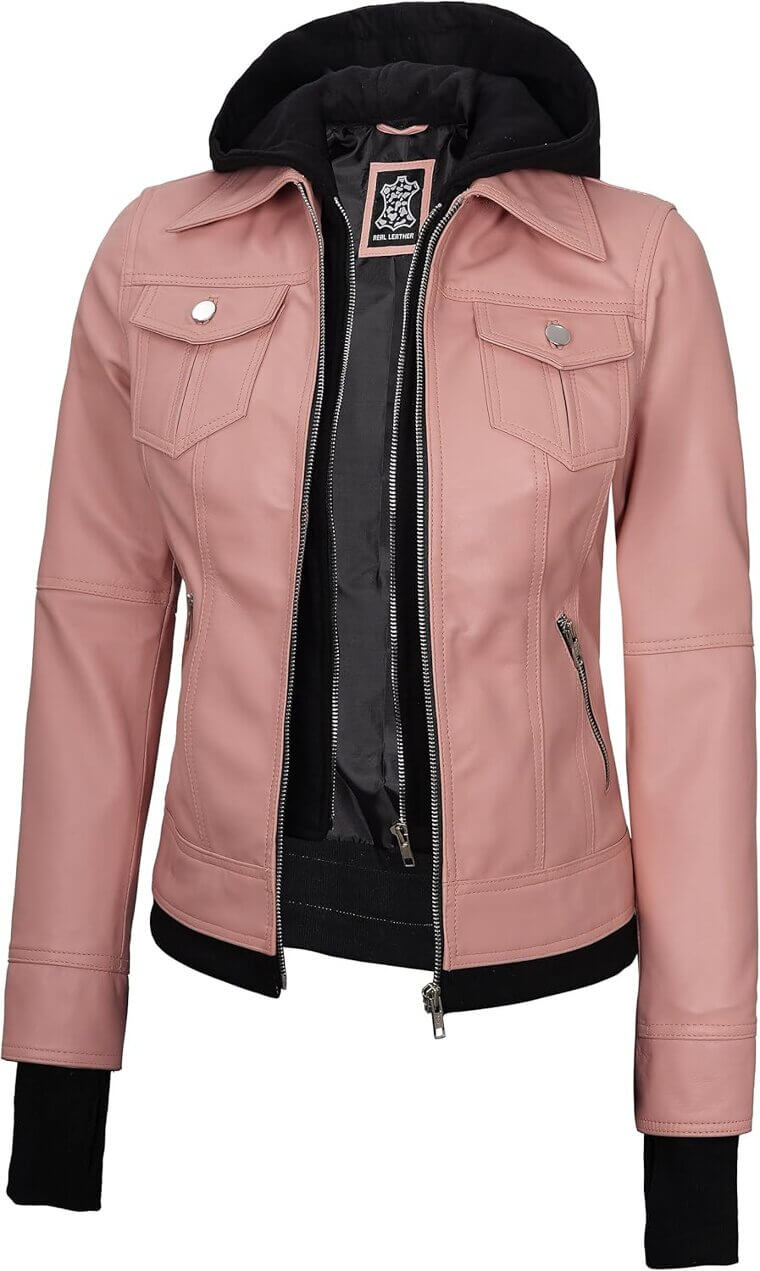 Decrum Women's Leather Jacket - Stylish Hooded Winter Wear 