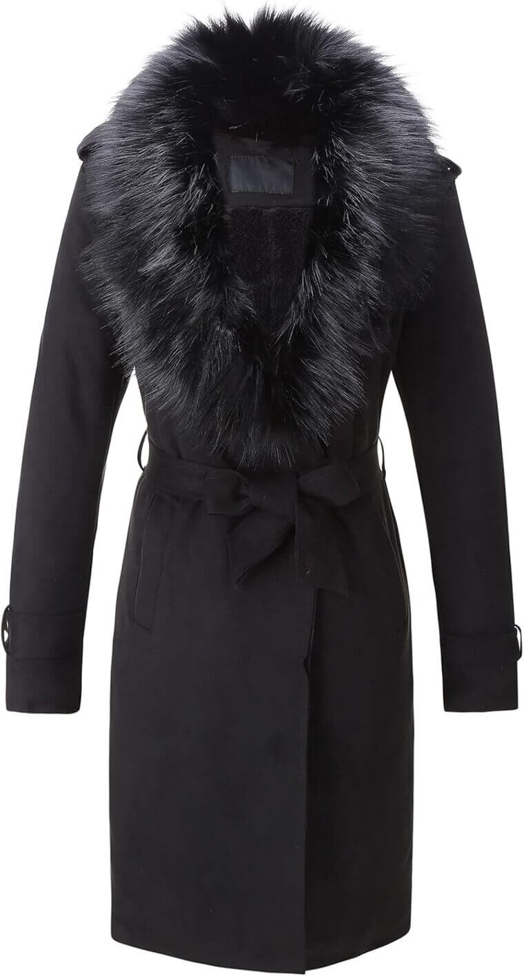 Bellivera Trench Coat - Stylish Faux Leather with Detachable Fur Collar - Enjoy 20% Off!