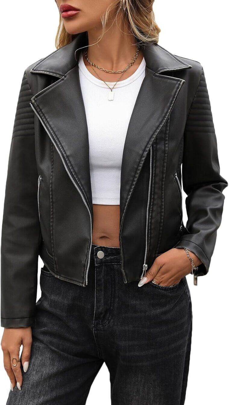LY VAREY LIN Bomber Jacket - Stylish Faux Leather for Biker Chic! 