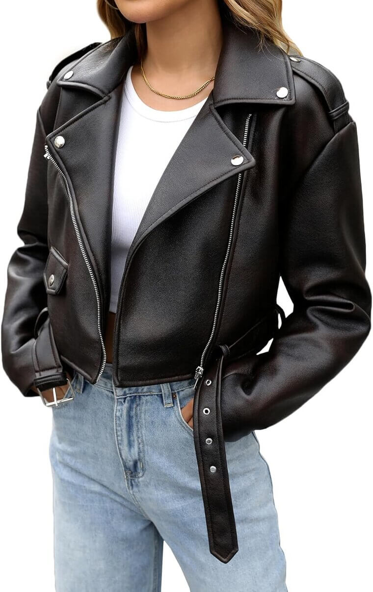 Vegan Biker Jacket - Chic and Trendy Cropped Style 