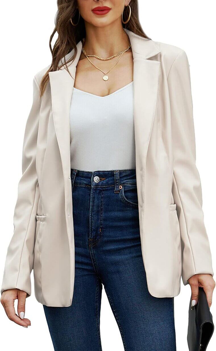 RISISSIDA Faux Leather Blazer - Stylish Vegan Pleather Jacket for Spring - 28% Off!