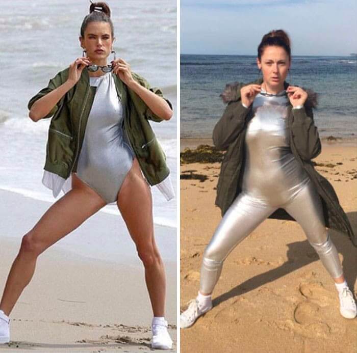 Con el traje espacial en la playa