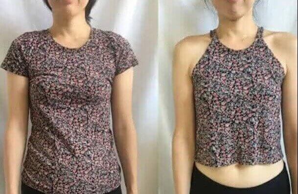 Questa trasformazione del top halter dà nuova vita a vecchi capi di abbigliamento