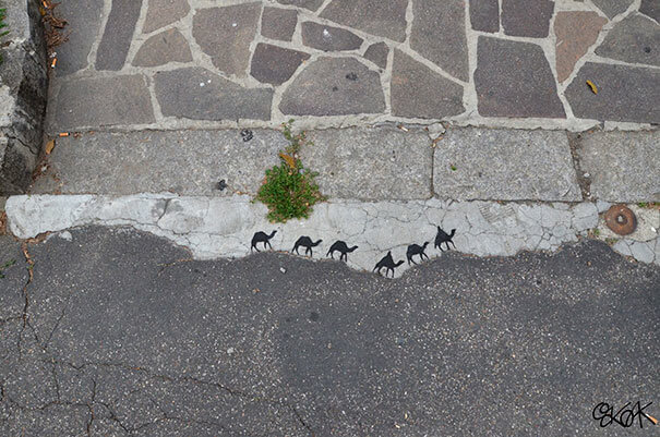 Six Little Camels Walking Along The Road