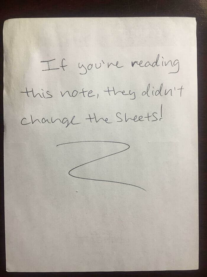 Not The Kind Of Note You Want To Find In A Hotel Bed