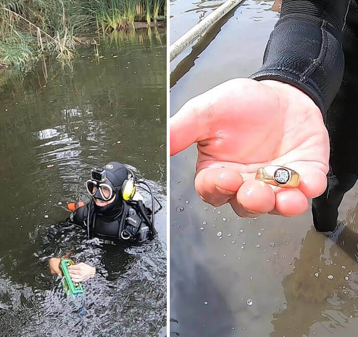 While Diving With A Metal Detector, They Found Someone's Missing Wedding Ring