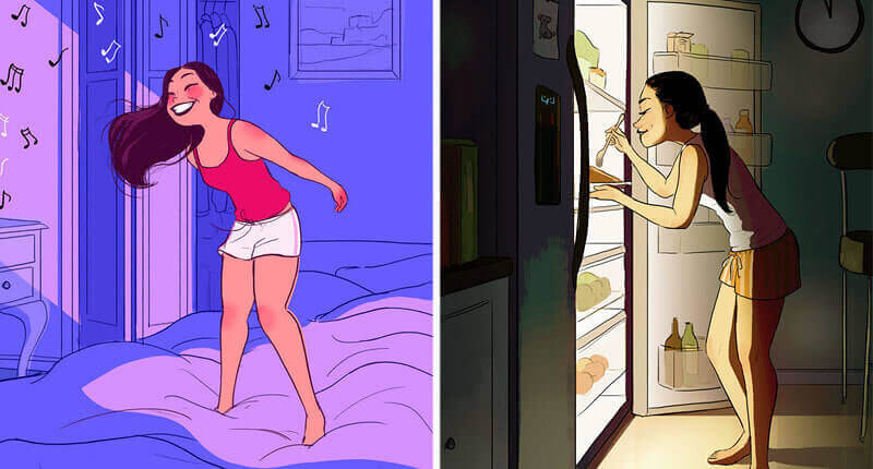 37 Ilustraciones Que Muestran Que Vivir Solo/a Puede Ser Una Gran Experiencia