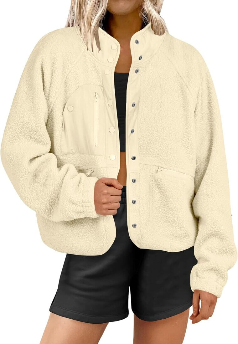 ANRABESS Fleece Shacket - Cozy Cropped Style for Fall - Enjoy 6% Off!