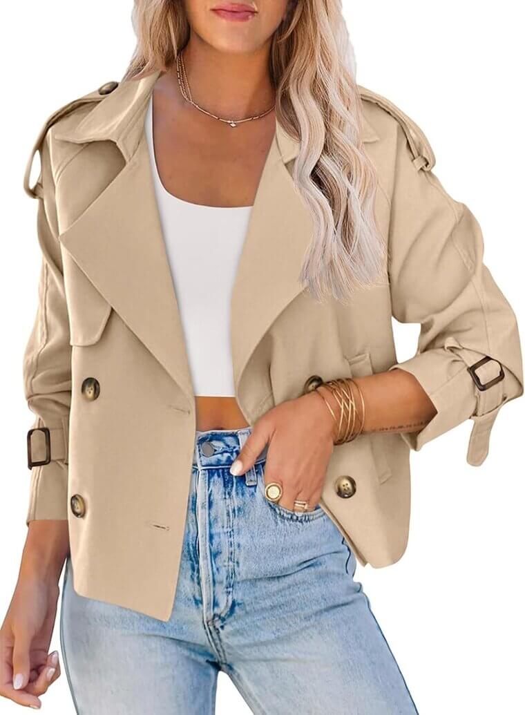 Saodimallsu Cropped Trench Coat - Stylish & Versatile Wardrobe Essential - Now 37% Off!