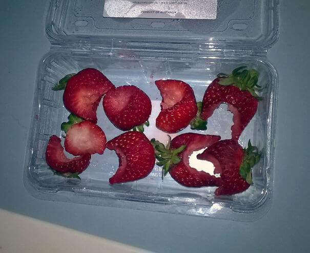 Someone Took Bites Of Each Strawberry And Put Them Back