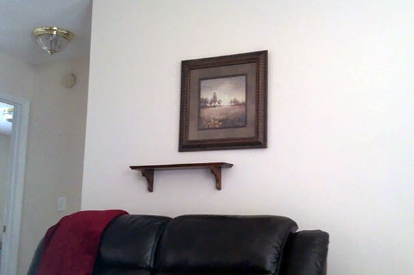 My Roommate Decided To Hang The Shelf Completely Off Center