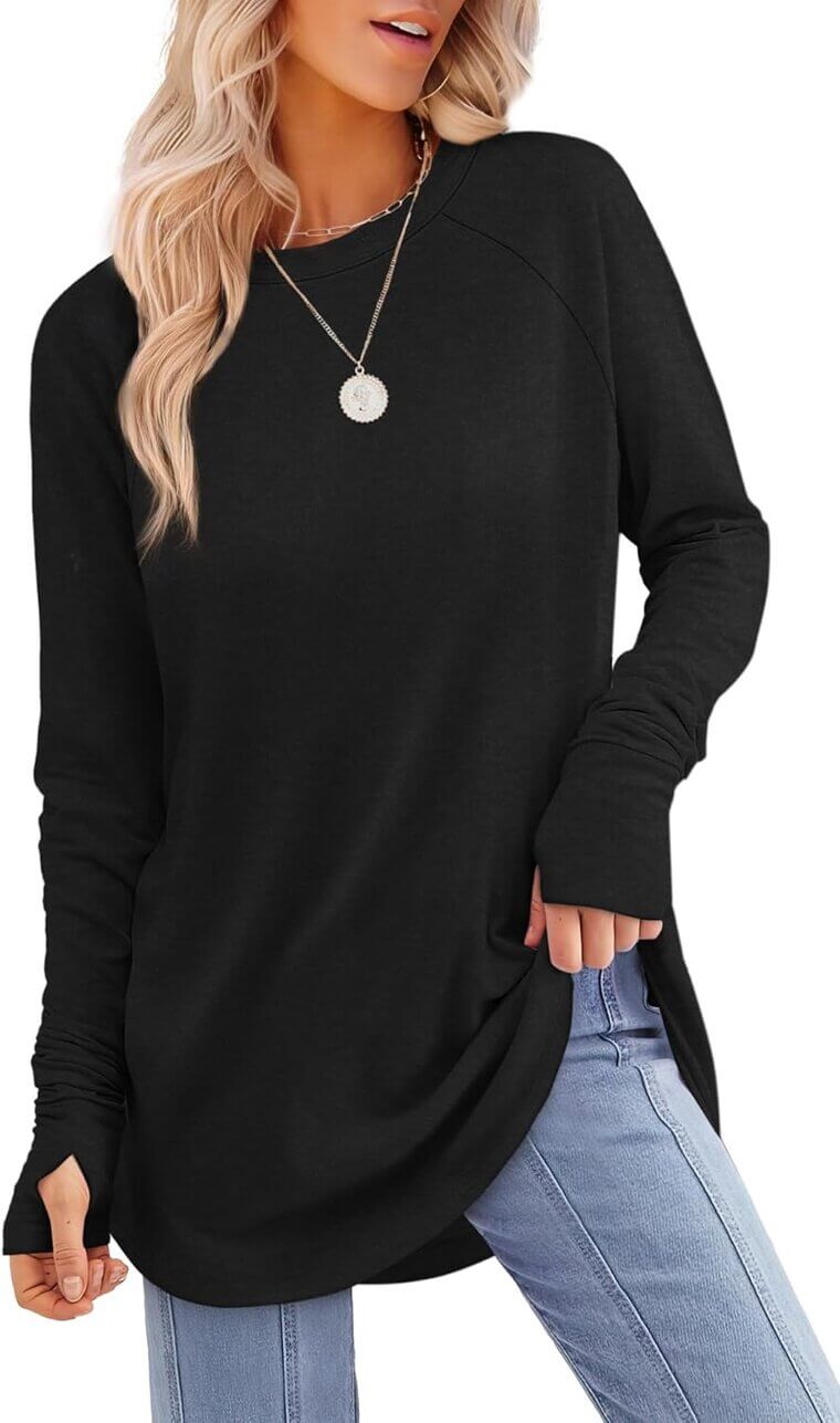 XIEERDUO Tunic Tops - Stylish Long Sleeve with Thumb Holes - 20% Off!