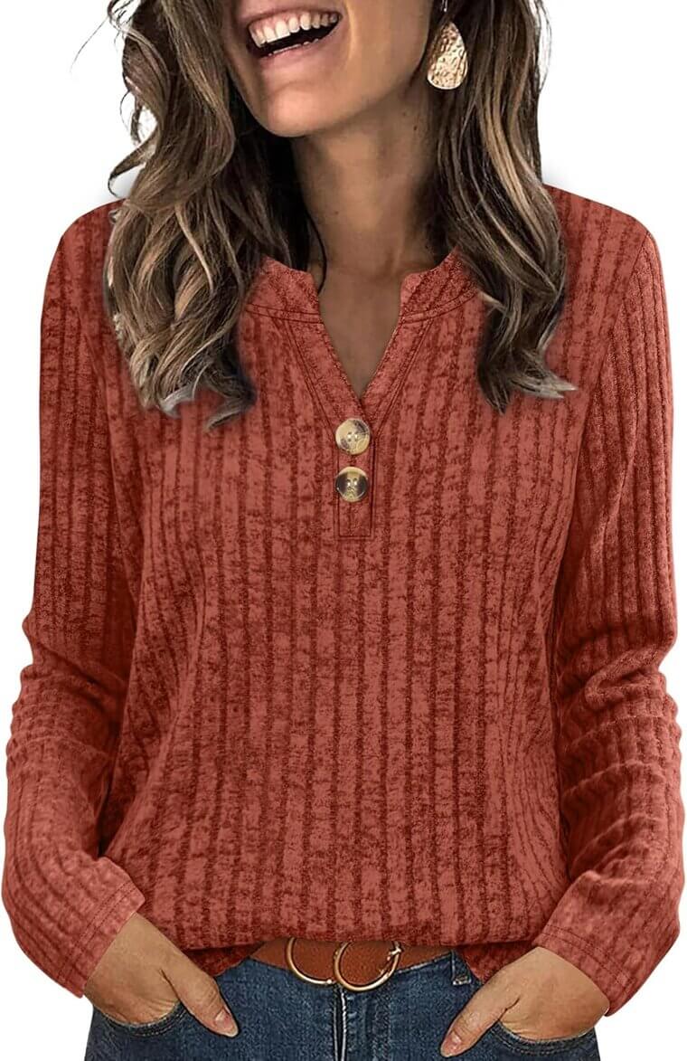 SAMPEEL Sweaters - Lightweight, Stylish V-Neck Tops with Buttons - Enjoy 19% Off!