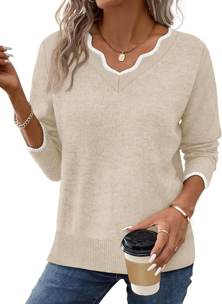 OFEEFAN V Neck Sweater - Cozy Fall Style - Don’t Miss the 57% Discount!