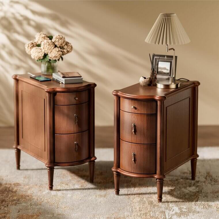 STO'SENSE Nightstand Set with Charging Station & Drawers - Vintage Charm 