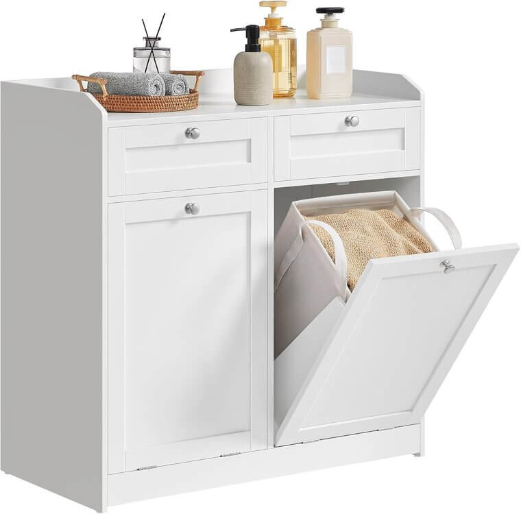 VASAGLE Laundry Cabinet with Tilt-Out Basket - Stylish Storage Solution 