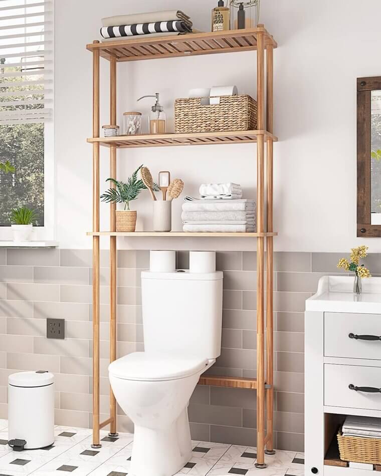 AmazerBath Bamboo Shelf - Space-Saving Over Toilet Organizer! - Now 17% Off!
