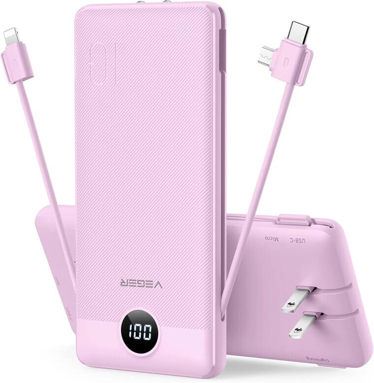 VEGER Power Bank - Slim, Fast Charging, Built-in Cables - Now 27% Off!