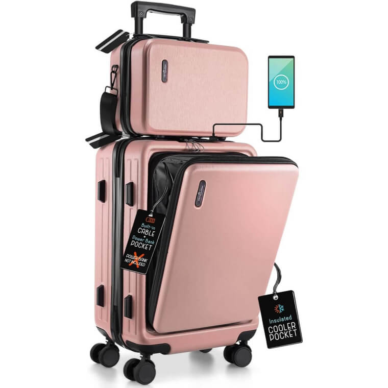 Pink Carry-On Luggage with USB & TSA Lock - 15% Off!