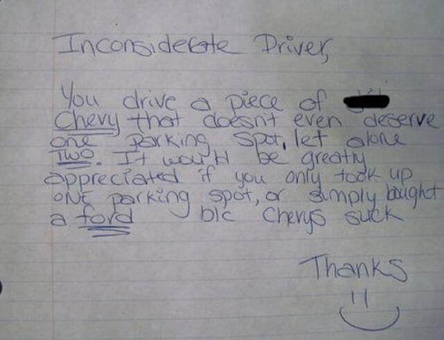 This Note Fires Shots At Chevy