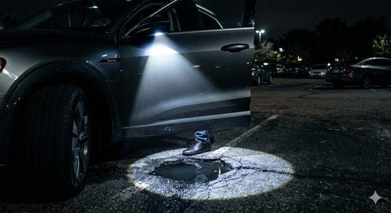 Puddle Lights to Illuminate Ground Hazards in Dark Parking Lots