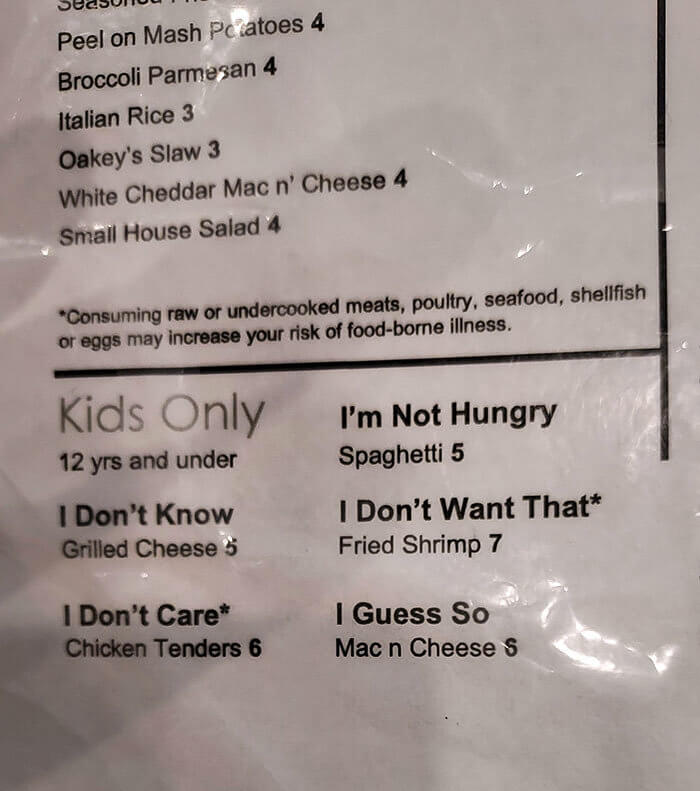 This Kid's Menu Caters to All-Too-Common Responses