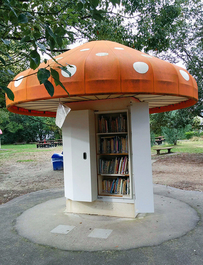 These Park Mushrooms Are Actually Free Libraries for Kids