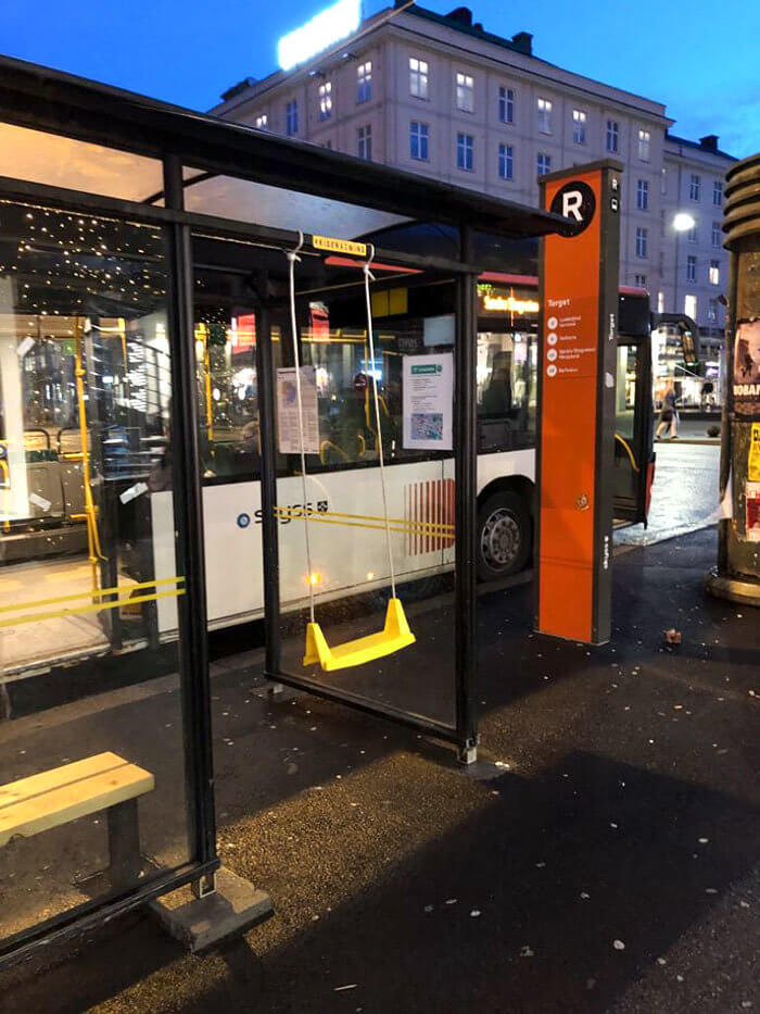 A Bus Stop in Norway Has a Swing for Kids to Enjoy