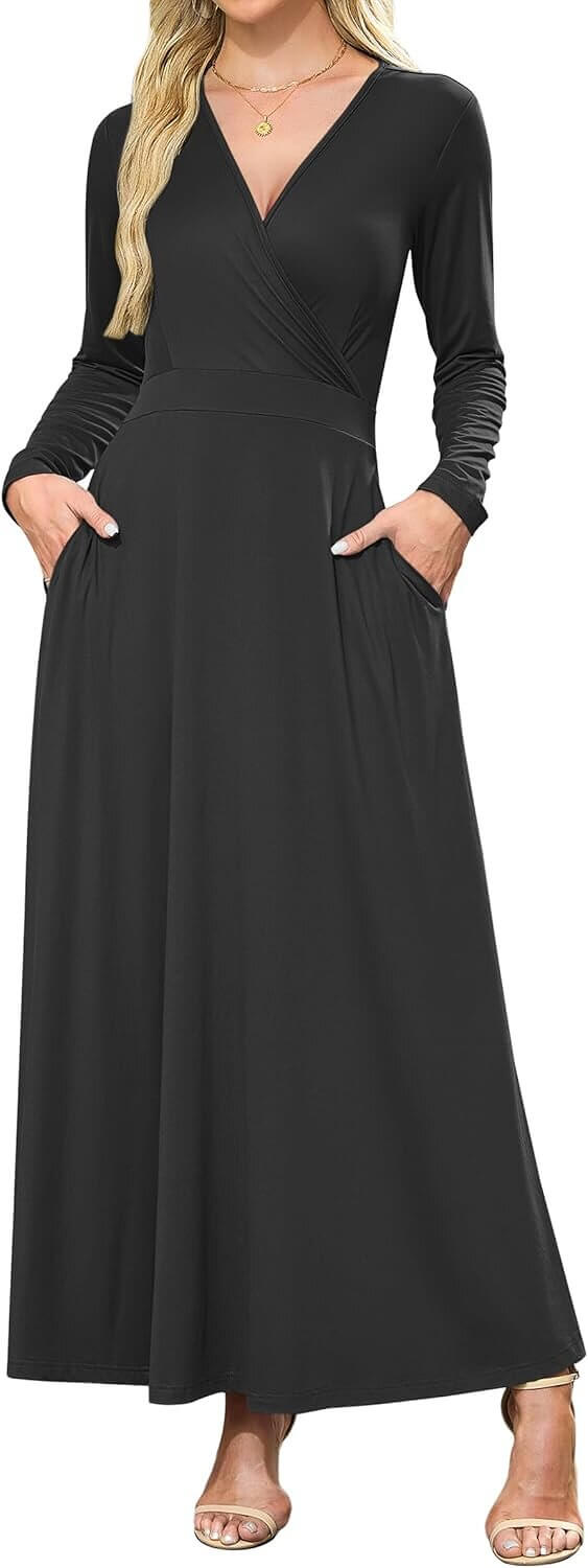 AUSELILY Maxi Dress - Elegant Fall Style with Pockets 