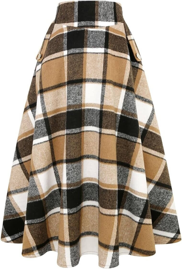 Women's Wool Plaid Skirt - Stylish Fall & Winter Essential - 14% Off!