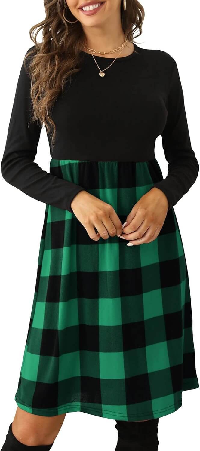 Plaid Empire Waist Dress - Stylish Comfort for Any Occasion - Now 19% Off!
