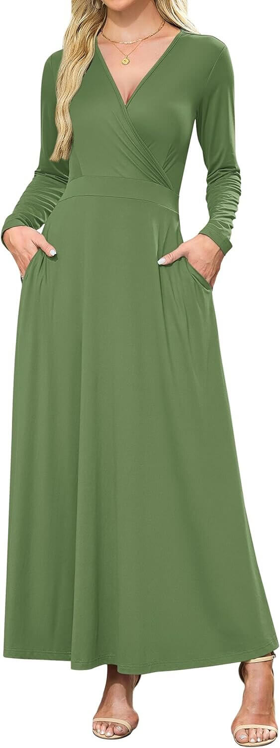 AUSELILY Maxi Dress - Elegant Fall Style with Pockets 