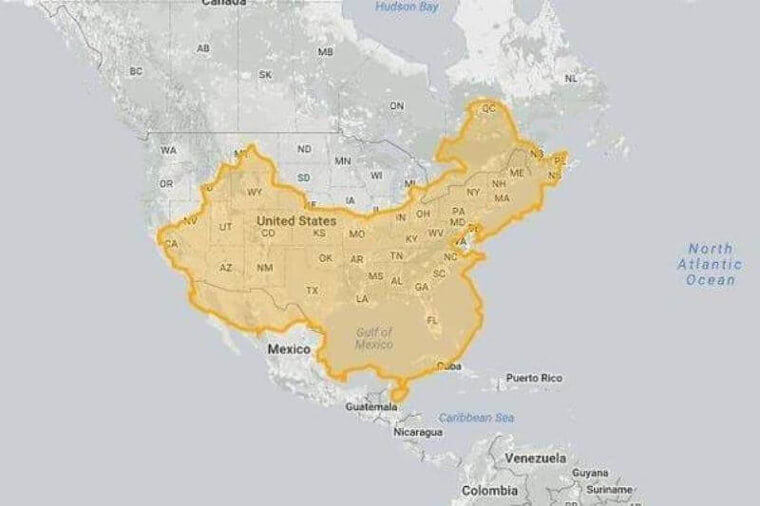 Land Mass Of China And America