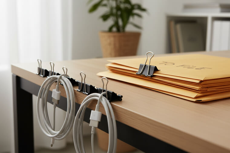 Binder Clips Tame Cords and Paperwork