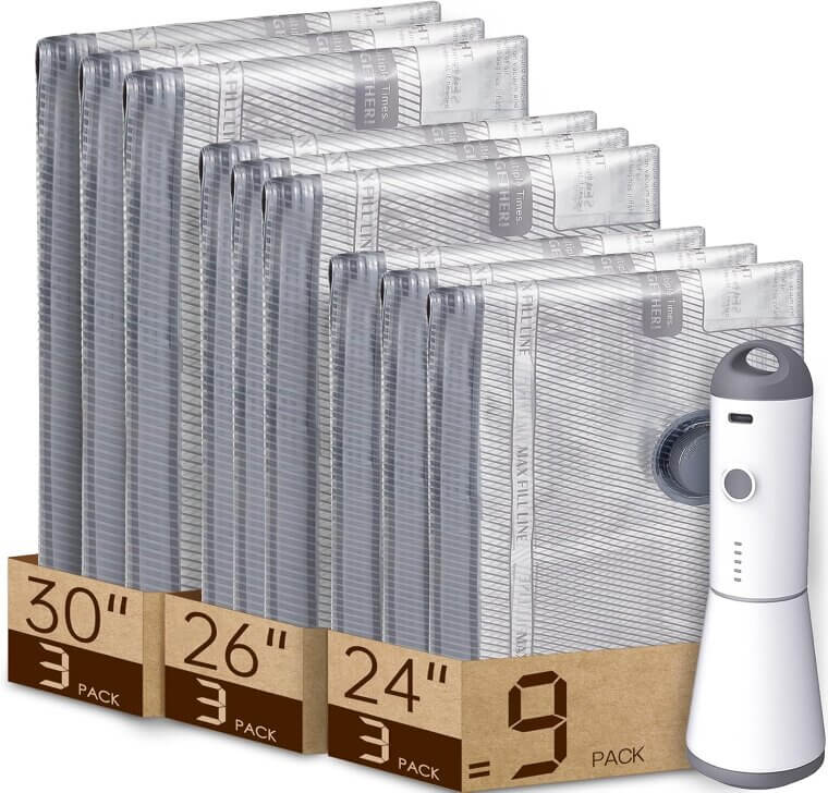 Travel Vacuum Bags with Rechargeable Pump - Space Saver for Clothes - Don’t Miss the 20% Discount!