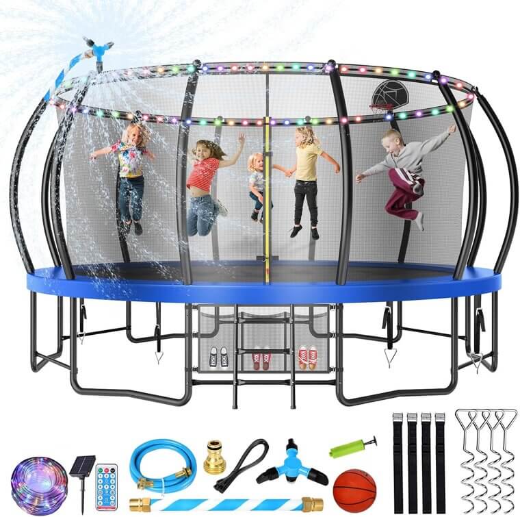 Outdoor Trampoline Set with Basketball Hoop and Lights - Don’t Miss the 6% Discount!