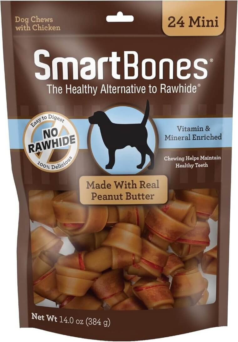 SmartBones Mini Chews - Rawhide-Free Peanut Butter Treats for Dogs 