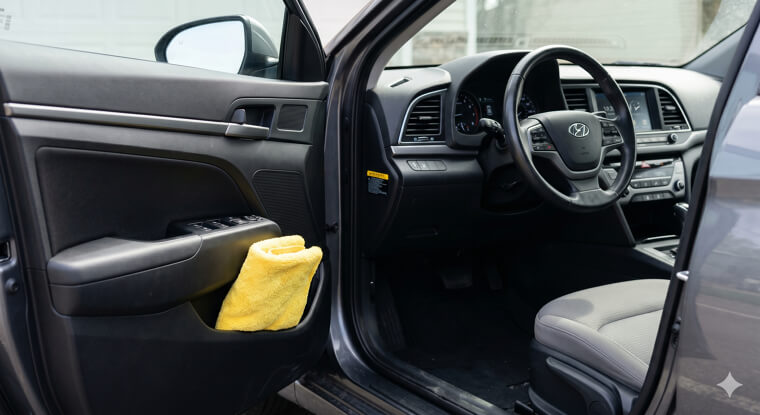 Microfiber Cloths In Door Pockets For Quick Dusting