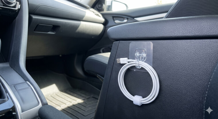Sturdy Plastic Command Hooks For Tidy Charging Cables